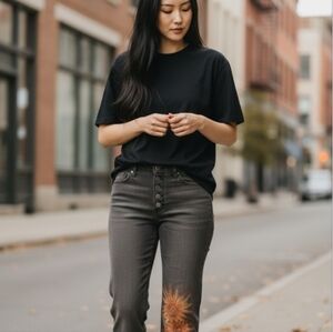 Tinsel Town Upcycled Hand painted Sunflowers on Denim Jeans